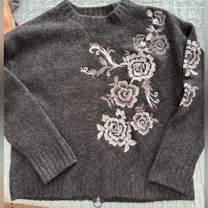 Blank NYC Charcoal Floral Embroidered Sweater